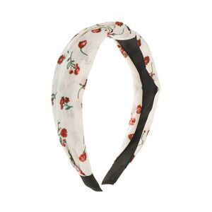 Grace Floral Pattern Wide Cross Knot Headbands Beige